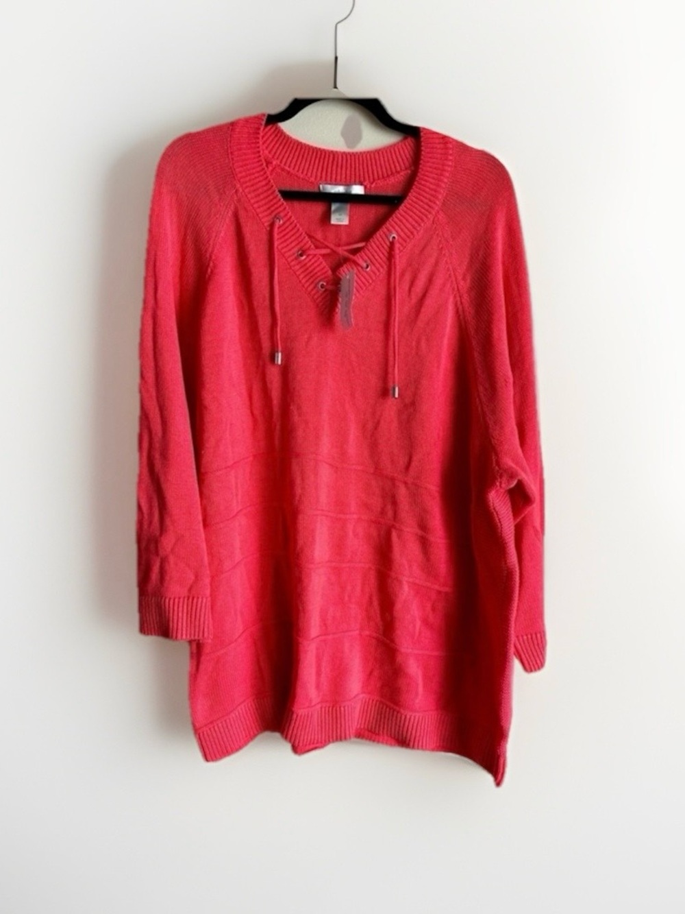 CJ Banks Coral Lace-Up Crewneck Tunic Sweater